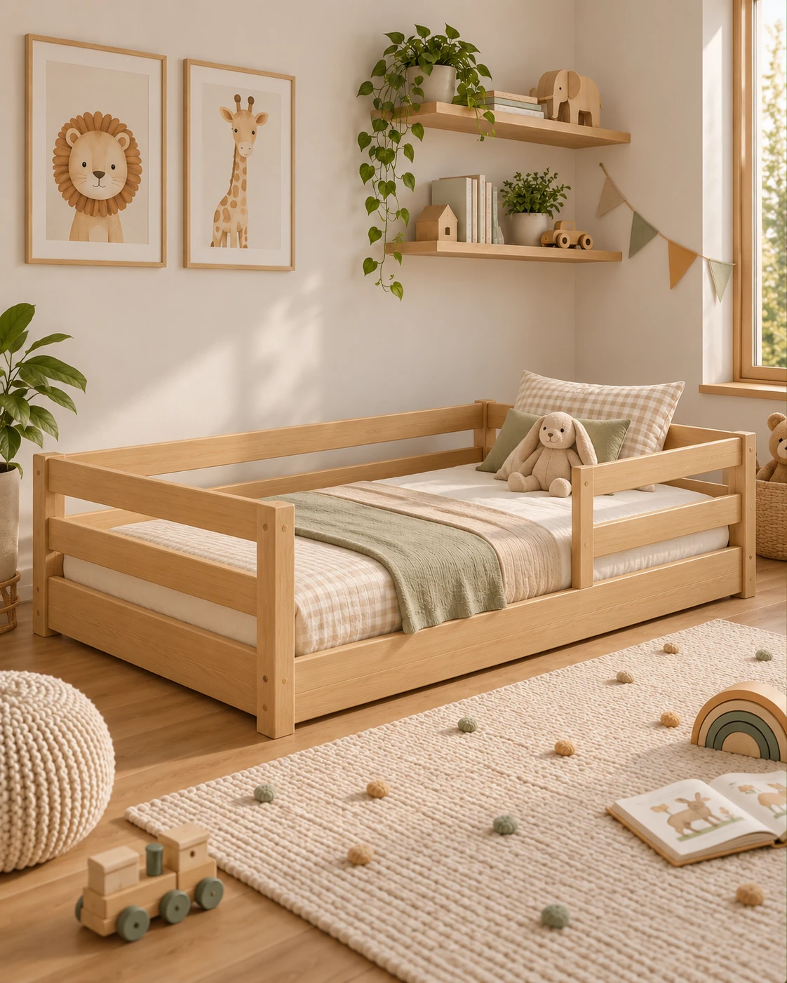 Cama Montessori individual de madera